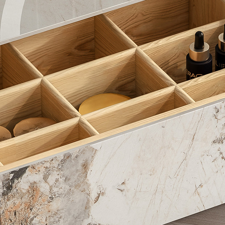 Stone Top Dressing Table Stool Set Black Vanity with Wood Drawers