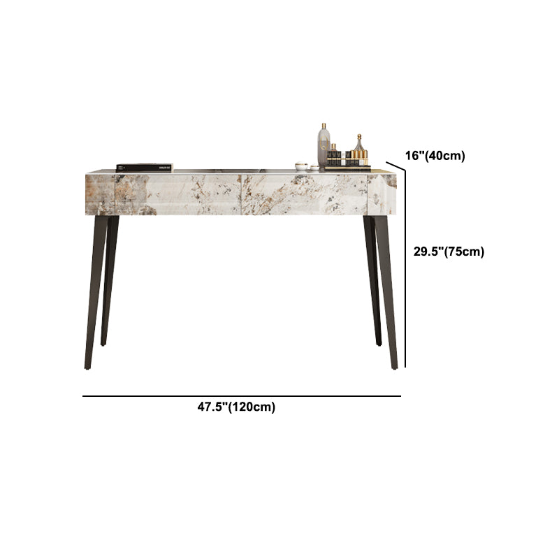 Stone Top Dressing Table Stool Set Black Vanity with Wood Drawers