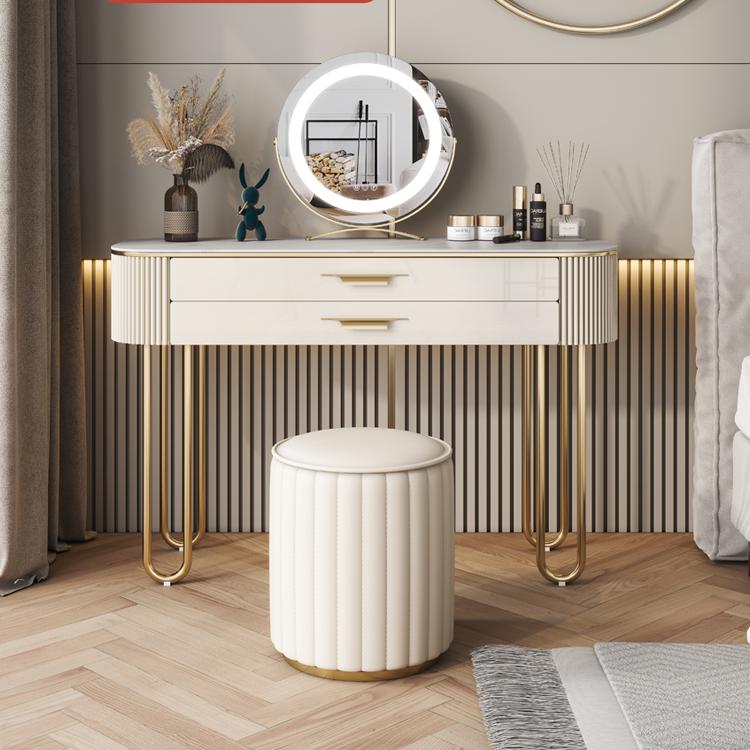 Beige Vanity Metal and Engineered Wood Makeup Dressing Table Stool Set