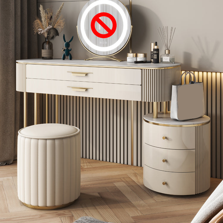 Beige Vanity Metal and Engineered Wood Makeup Dressing Table Stool Set