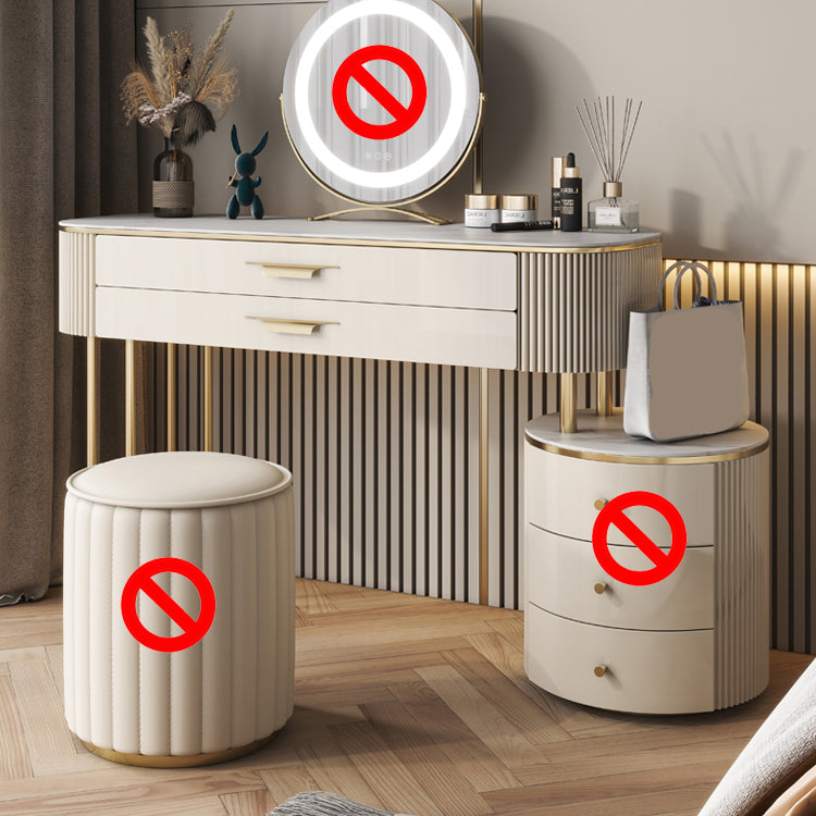 Beige Vanity Metal and Engineered Wood Makeup Dressing Table Stool Set