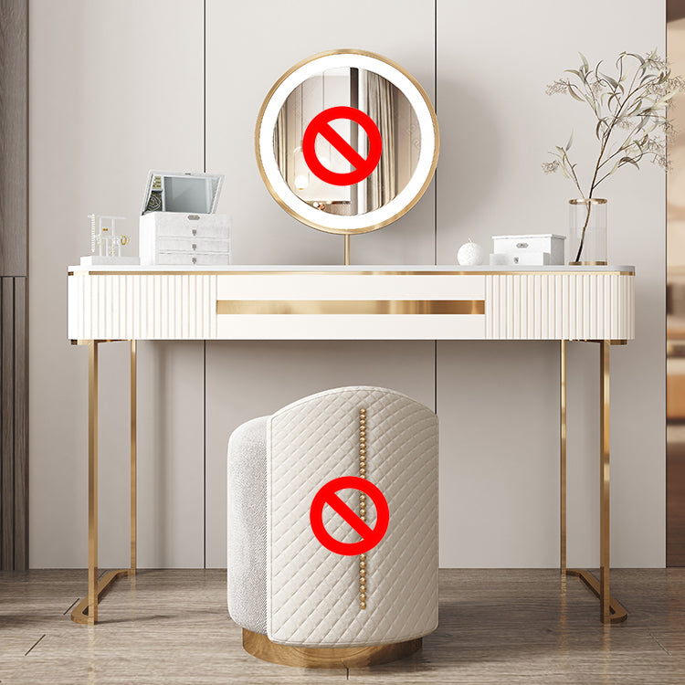 Metal Makeup Dressing Table Luxurious Stone Top Vanity Stool Set