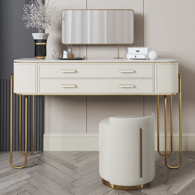 31.9" H Two Drawers Vanity Mirrored Table Dressing Table in Beige