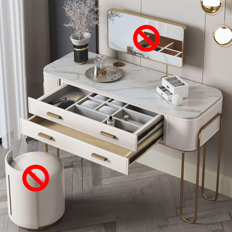 31.9" H Two Drawers Vanity Mirrored Table Dressing Table in Beige