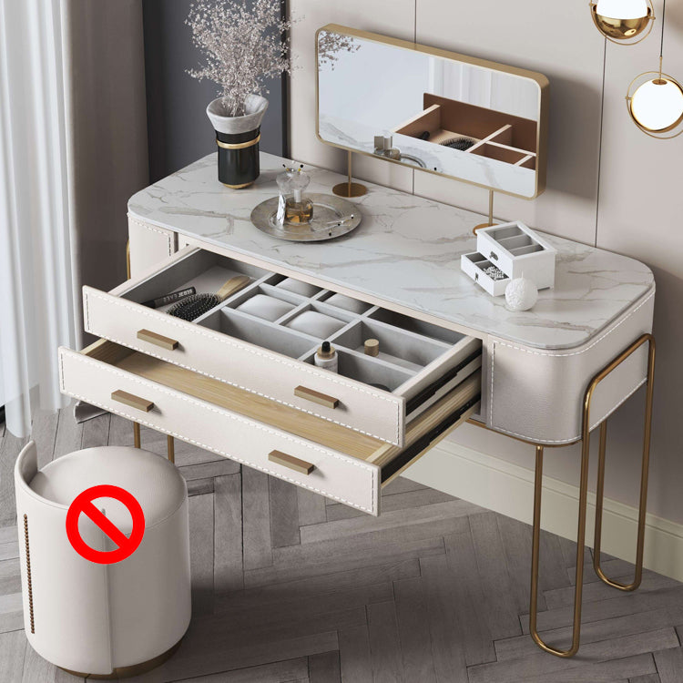31.9" H Two Drawers Vanity Mirrored Table Dressing Table in Beige