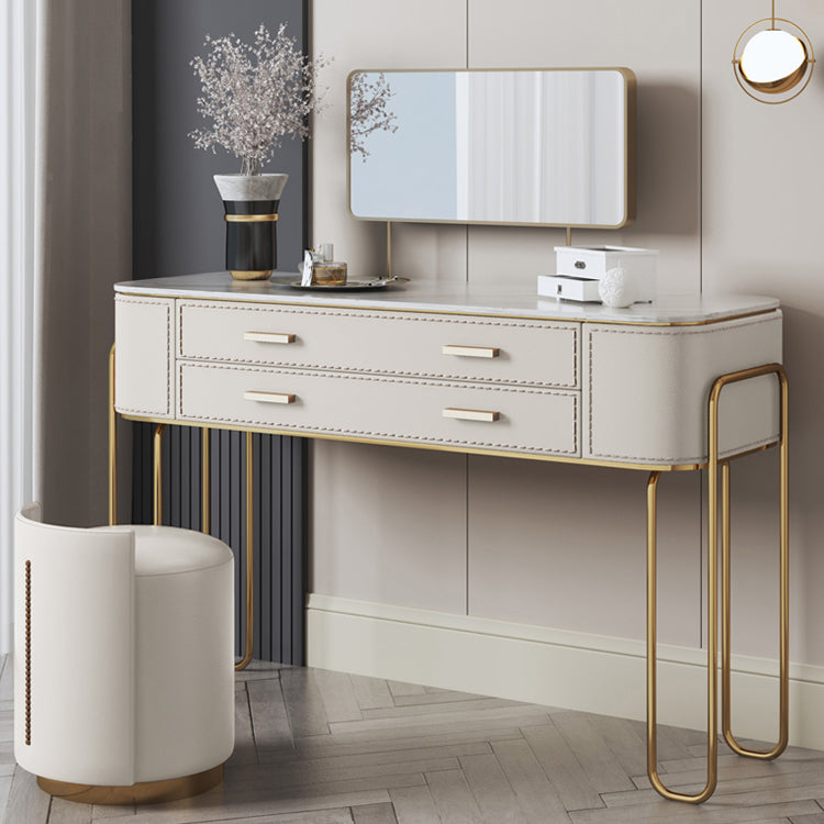 31.9" H Two Drawers Vanity Mirrored Table Dressing Table in Beige