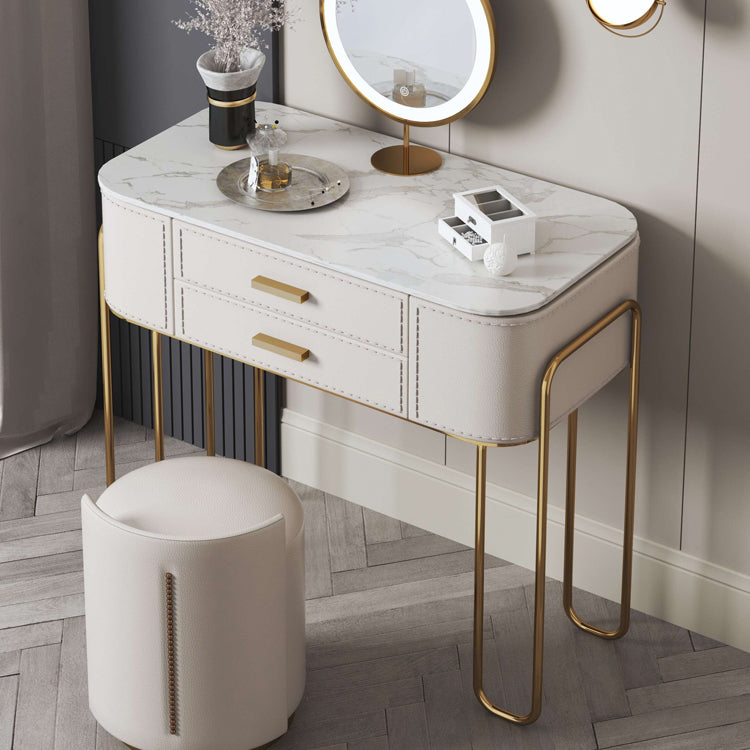 31.9" H Two Drawers Vanity Mirrored Table Dressing Table in Beige
