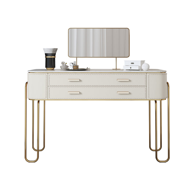 31.9" H Two Drawers Vanity Mirrored Table Dressing Table in Beige