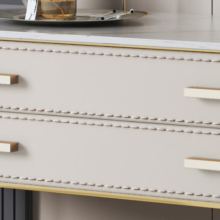 31.9" H Two Drawers Vanity Mirrored Table Dressing Table in Beige