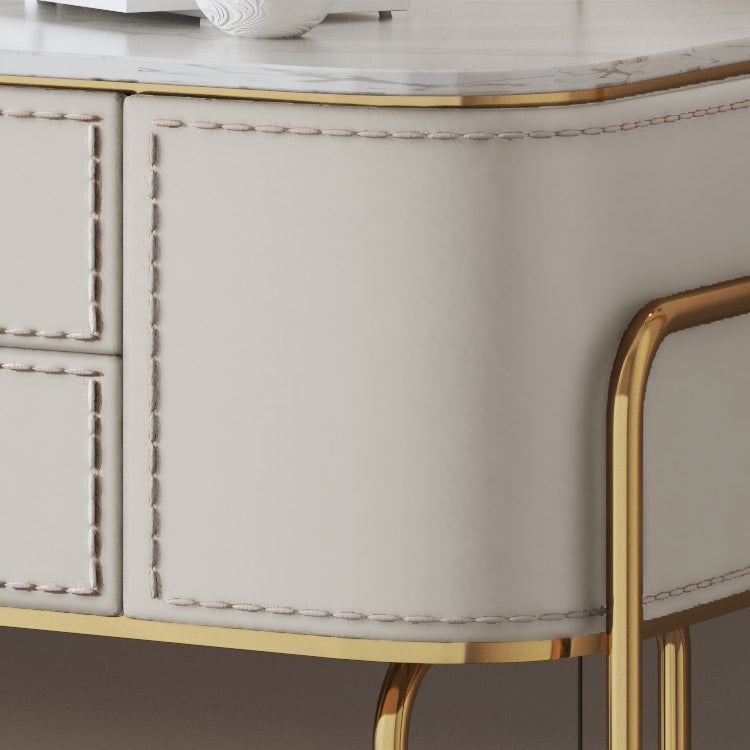 31.9" H Two Drawers Vanity Mirrored Table Dressing Table in Beige