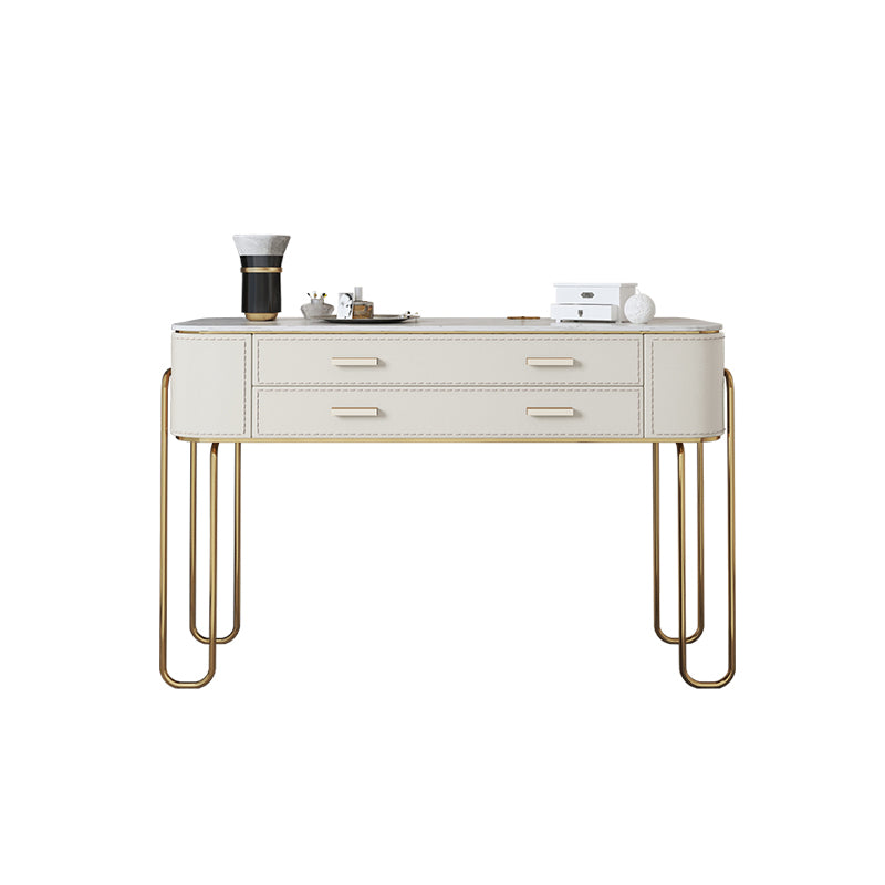 31.9" H Two Drawers Vanity Mirrored Table Dressing Table in Beige