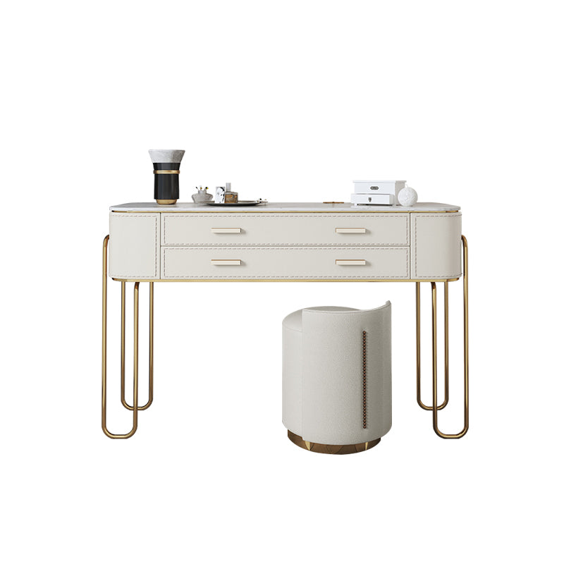 31.9" H Two Drawers Vanity Mirrored Table Dressing Table in Beige