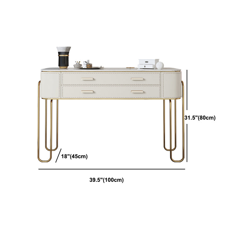 31.9" H Two Drawers Vanity Mirrored Table Dressing Table in Beige