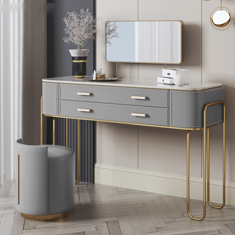 Mirror & 2 Drawers Light Grey Makeup Vanity Dressing Table Stool Set