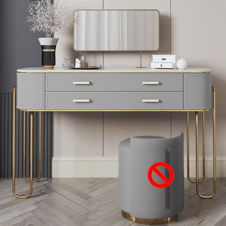 Mirror & 2 Drawers Light Grey Makeup Vanity Dressing Table Stool Set