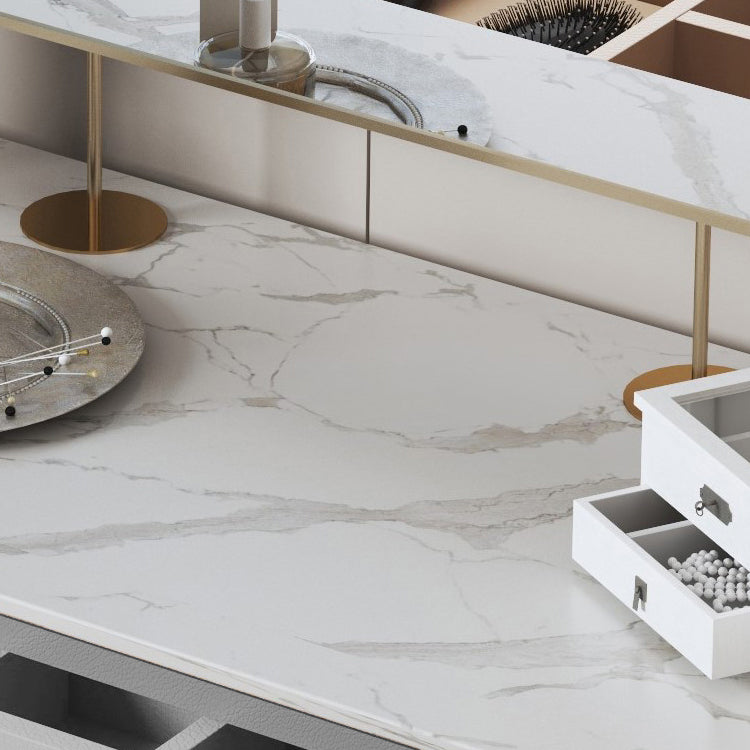 Mirror & 2 Drawers Light Grey Makeup Vanity Dressing Table Stool Set