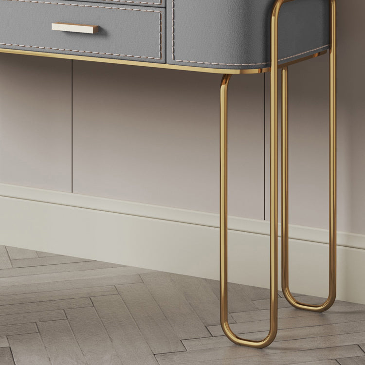 Mirror & 2 Drawers Light Grey Makeup Vanity Dressing Table Stool Set