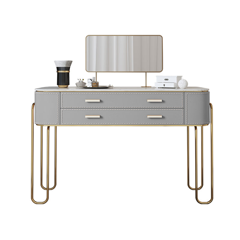 Mirror & 2 Drawers Light Grey Makeup Vanity Dressing Table Stool Set