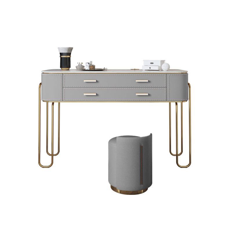 Mirror & 2 Drawers Light Grey Makeup Vanity Dressing Table Stool Set