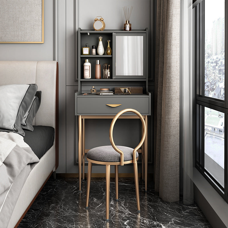 Luxurious Vanity Set 1/2 Storage Drawers with Mirror & Padded Stool