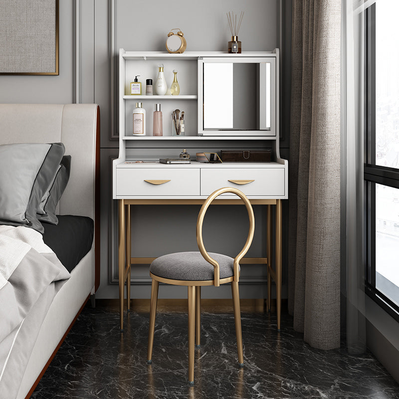 Luxurious Vanity Set 1/2 Storage Drawers with Mirror & Padded Stool