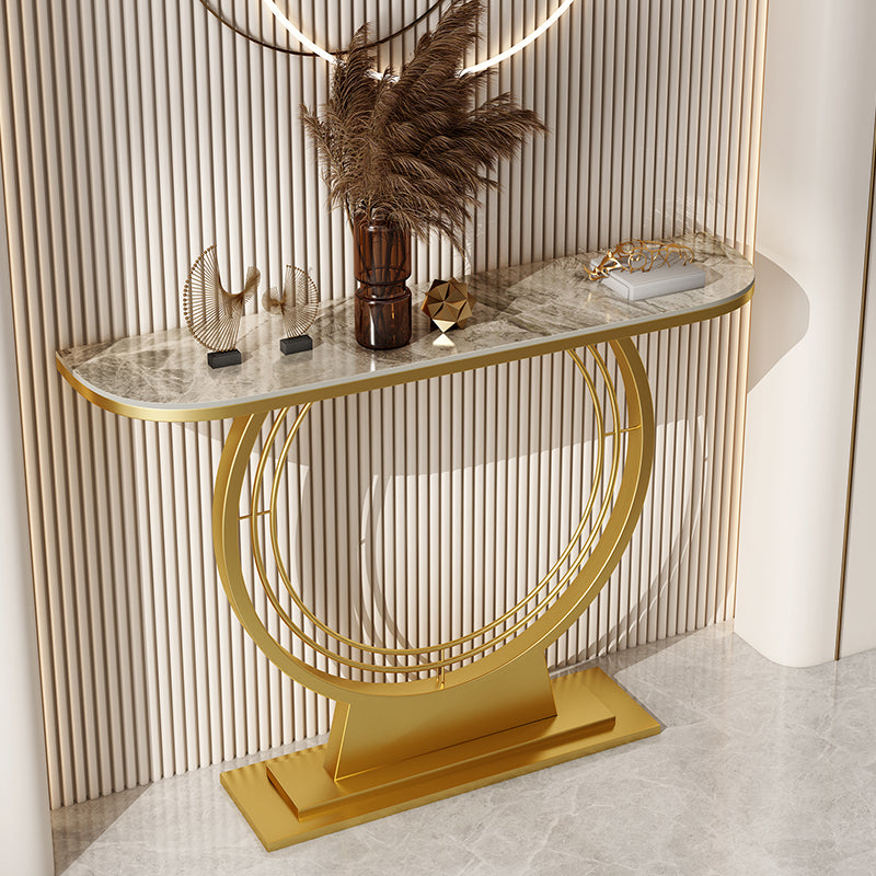 11.8" Wide Stone Console Table Scratch Table with Gold Ironcraft Frame