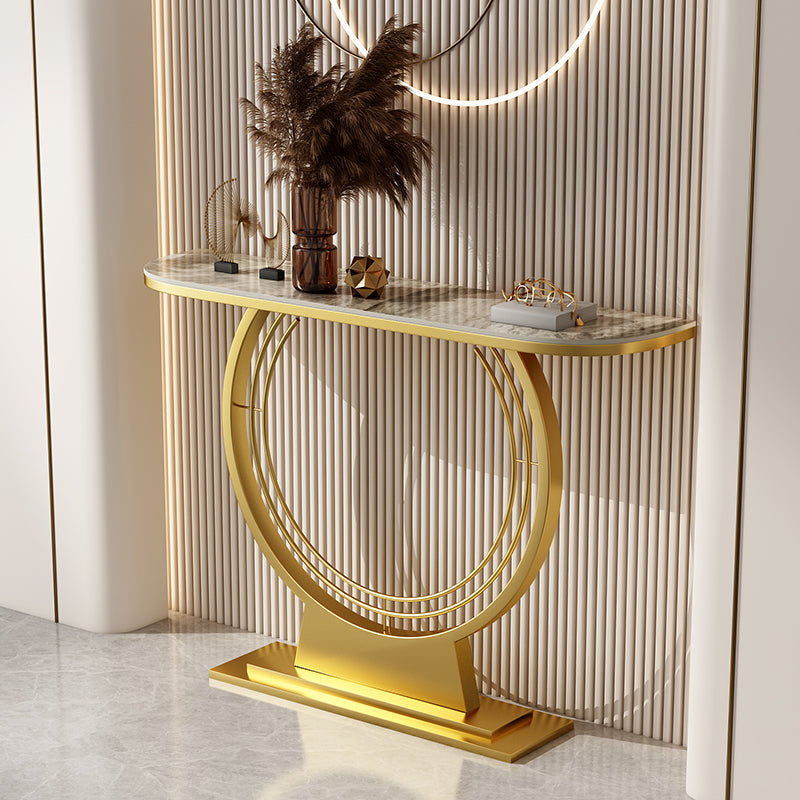 11.8" Wide Stone Console Table Scratch Table with Gold Ironcraft Frame