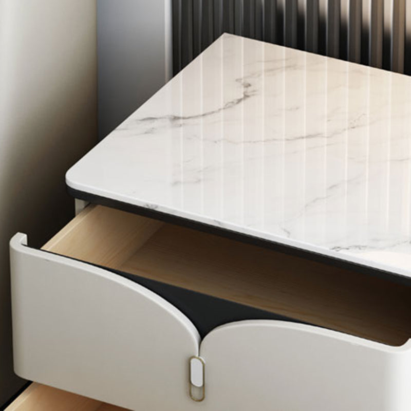 18 Inch H Night Table Modern Solid Wood 2-Drawer Stone Top Faux Leather Nightstand