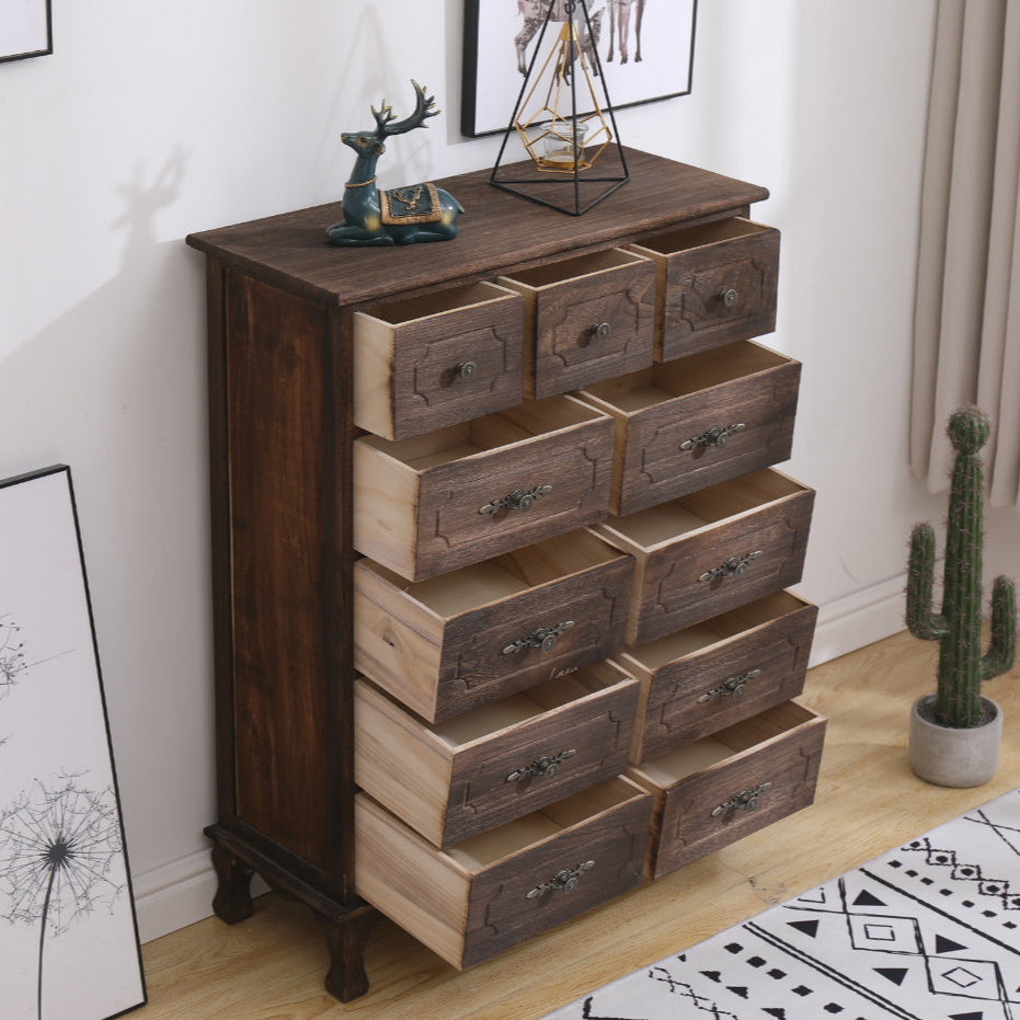 12" W Traditional Solid Wood Double Dresser Vertical Storage Chest with Drawers