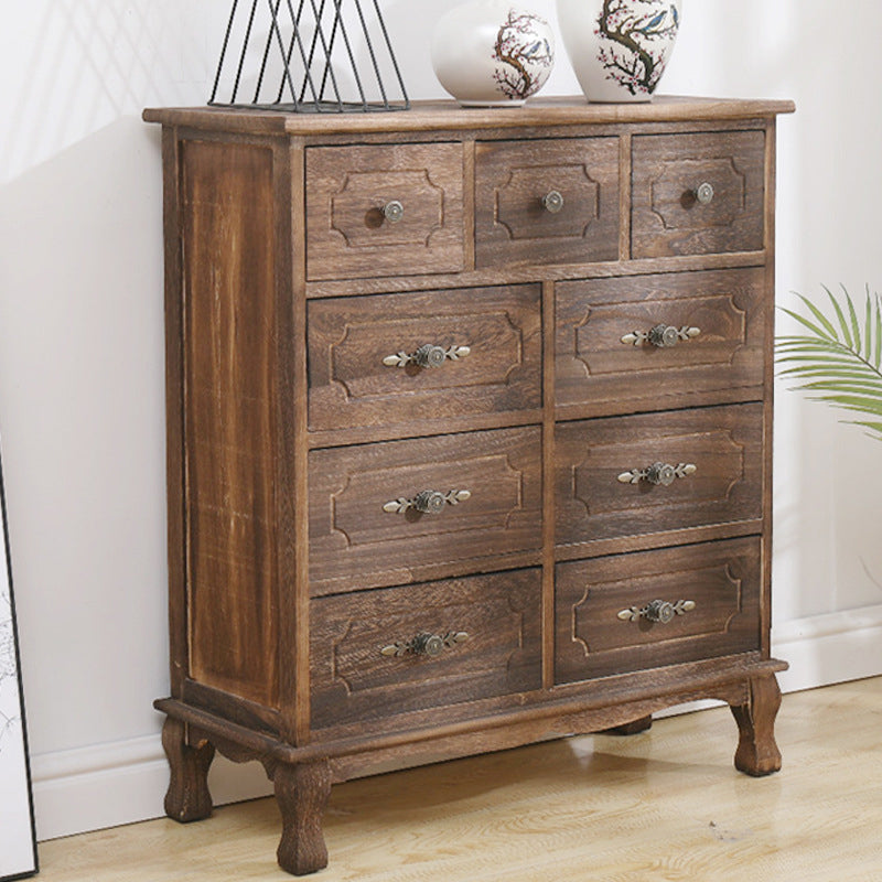12" W Traditional Solid Wood Double Dresser Vertical Storage Chest with Drawers
