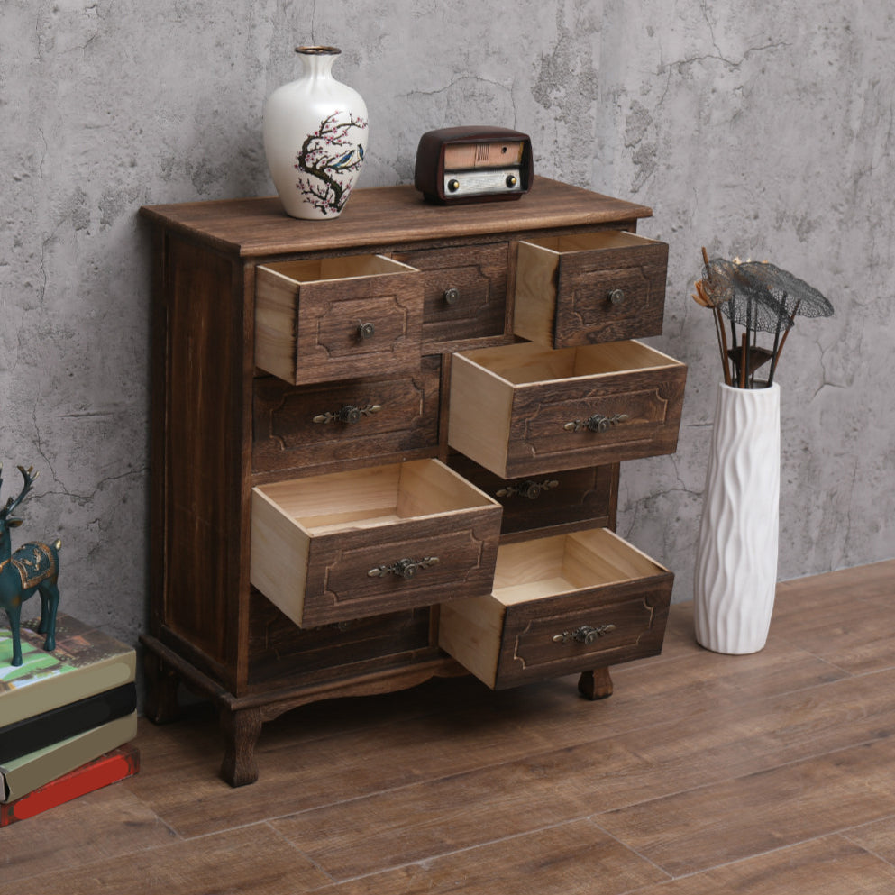 12" W Traditional Solid Wood Double Dresser Vertical Storage Chest with Drawers