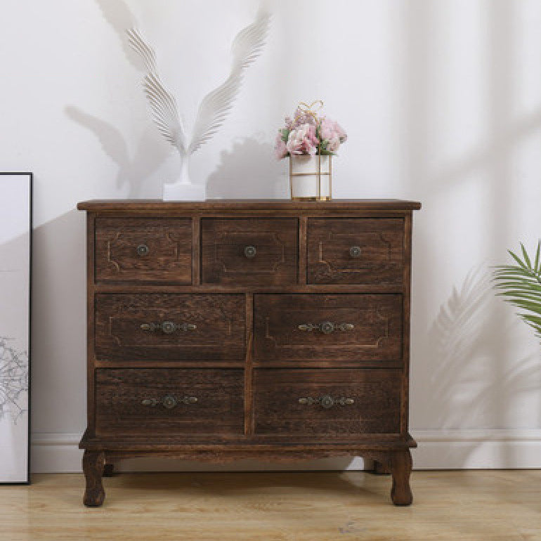 12" W Traditional Solid Wood Double Dresser Vertical Storage Chest with Drawers