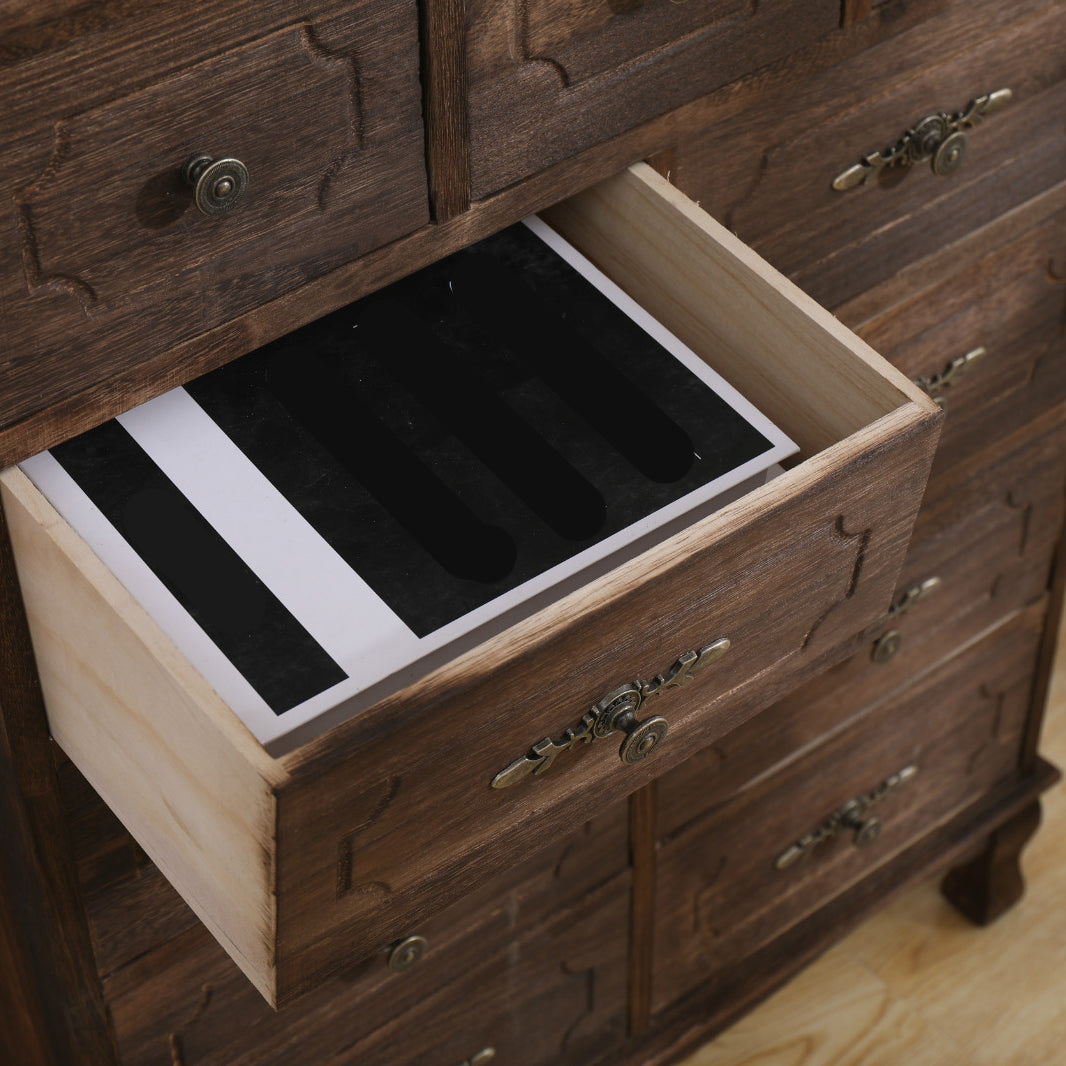 12" W Traditional Solid Wood Double Dresser Vertical Storage Chest with Drawers