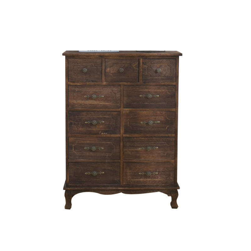 12" W Traditional Solid Wood Double Dresser Vertical Storage Chest with Drawers