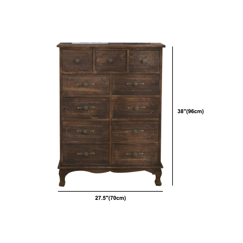 12" W Traditional Solid Wood Double Dresser Vertical Storage Chest with Drawers