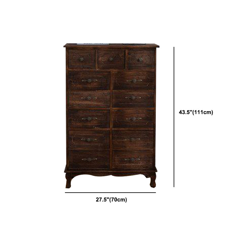 12" W Traditional Solid Wood Double Dresser Vertical Storage Chest with Drawers