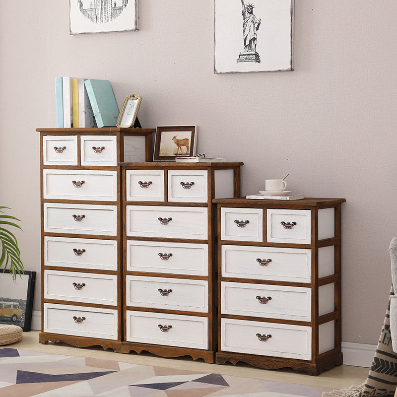 12" W Vintage Wood Lingerie Chest Vertical Storage Chest with Drawers