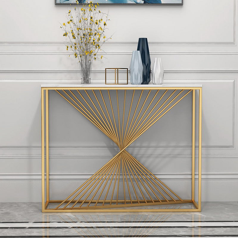 Rectangle Marble Top Accent Table with Iron Frame Base for Hall