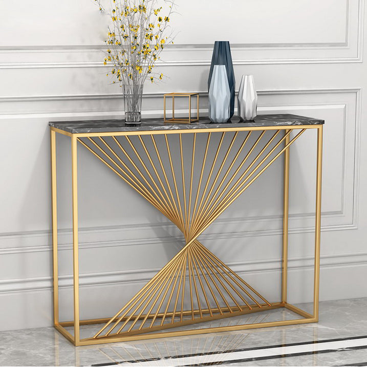 Rectangle Marble Top Accent Table with Iron Frame Base for Hall
