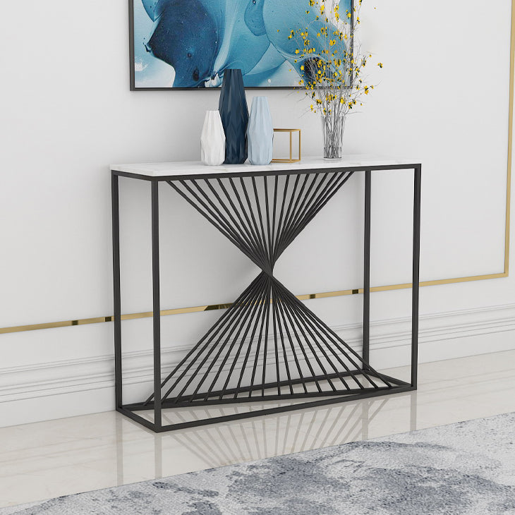 Rectangle Marble Top Accent Table with Iron Frame Base for Hall