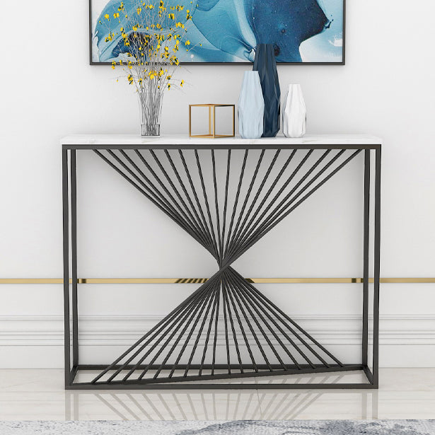 Rectangle Marble Top Accent Table with Iron Frame Base for Hall