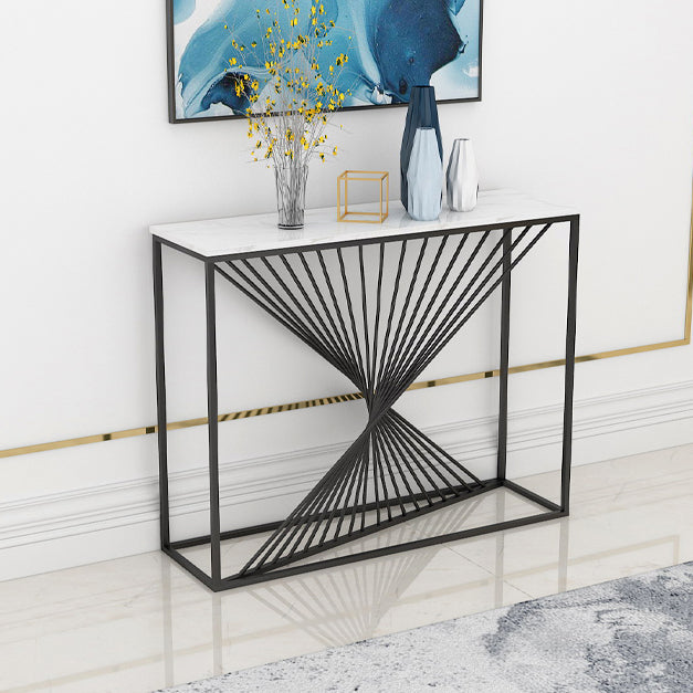 Rectangle Marble Top Accent Table with Iron Frame Base for Hall