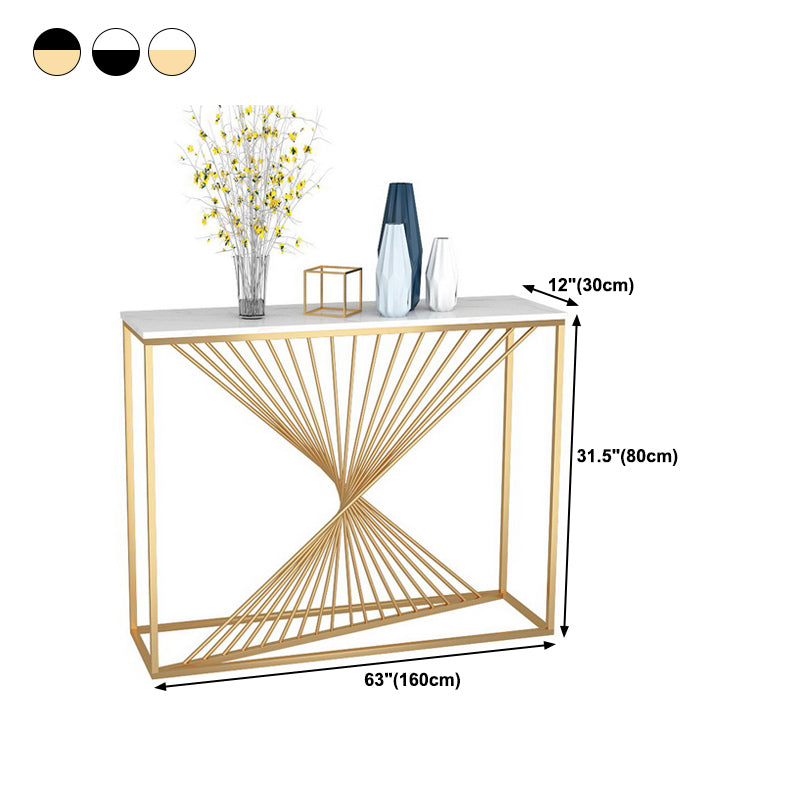 Rectangle Marble Top Accent Table with Iron Frame Base for Hall