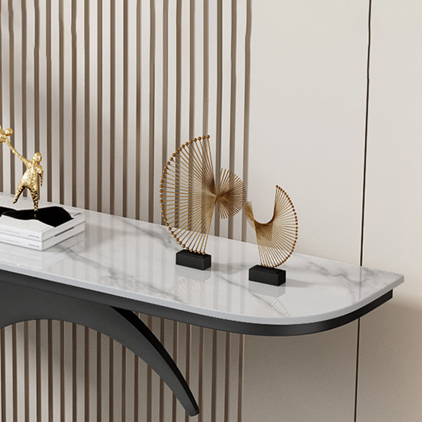 Stain Resistant Console Table with Iron Pedestal Base and Stone Top