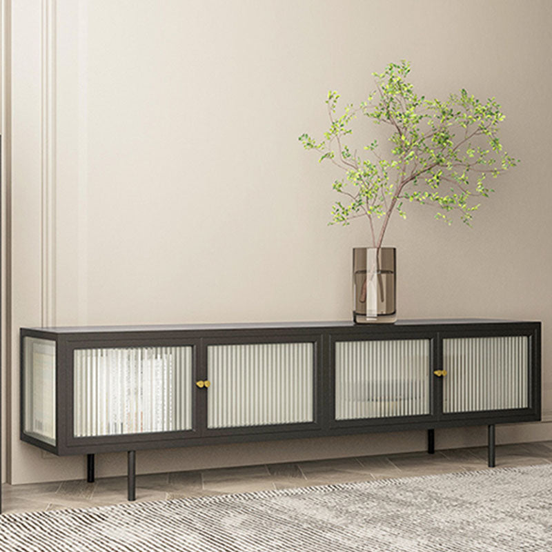19.7" H Industrial 4-Door TV Stand Iron & Glass TV Stand Console
