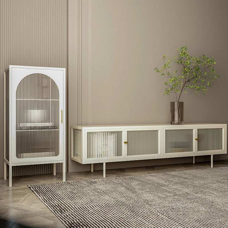 19.7" H Industrial 4-Door TV Stand Iron & Glass TV Stand Console