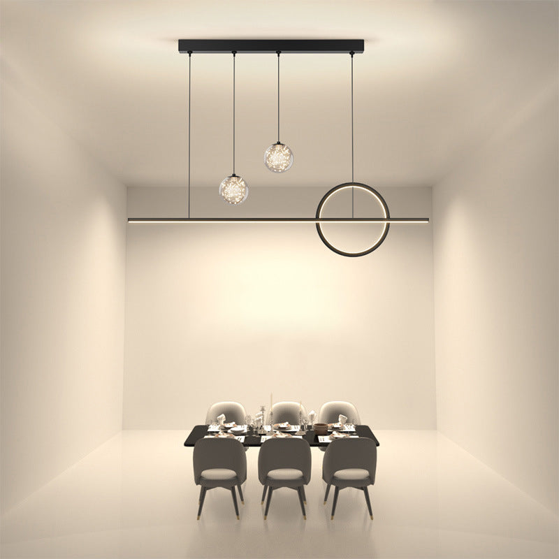 Black Linear LED Island Light in Modern Minimalist 4-Light Acrylic Pendant Light