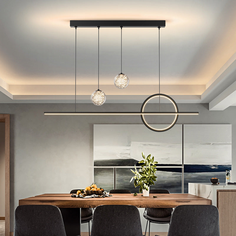Black Linear LED Island Light in Modern Minimalist 4-Light Acrylic Pendant Light