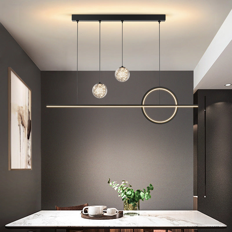 Black Linear LED Island Light in Modern Minimalist 4-Light Acrylic Pendant Light