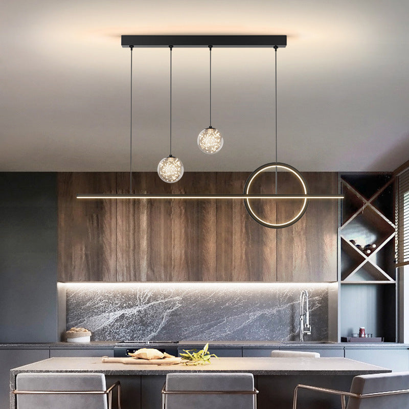 Black Linear LED Island Light in Modern Minimalist 4-Light Acrylic Pendant Light